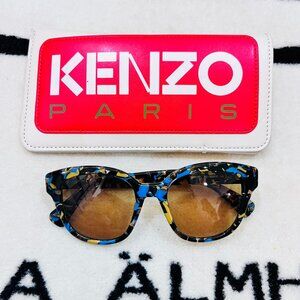 Kenzo Tortoiseshell Cat Eye Camo Blue Yellow Multi Color Sunglasses